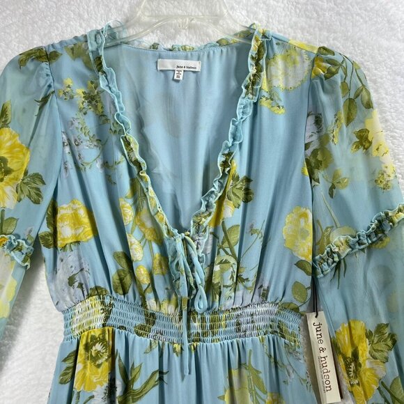 NWT June Hudson M Womens Maxi Dress Chiffon Ruffle Hem Smocked Waist Fairycore - Picture 12 of 16